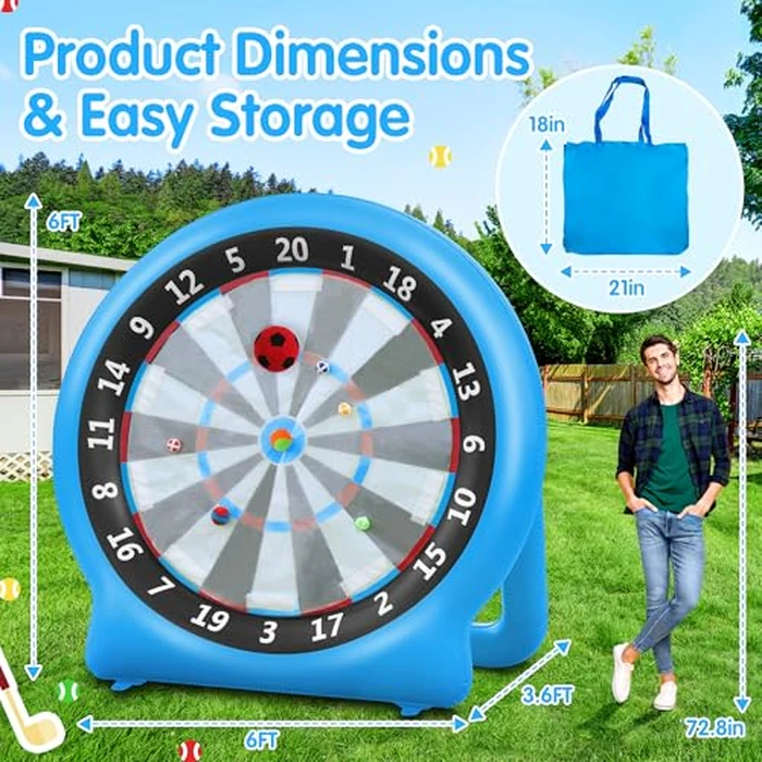 6FT Inflatable Dartboard, Giant Kick Darts Soccer Darts Golf & Throw Dart with Air Pump, Giant Outdoor Games, Blow up Soccer Dart for Yard Party Large Dartboard for Kids & Adults 20+Games by KIKILIVE - Image 5