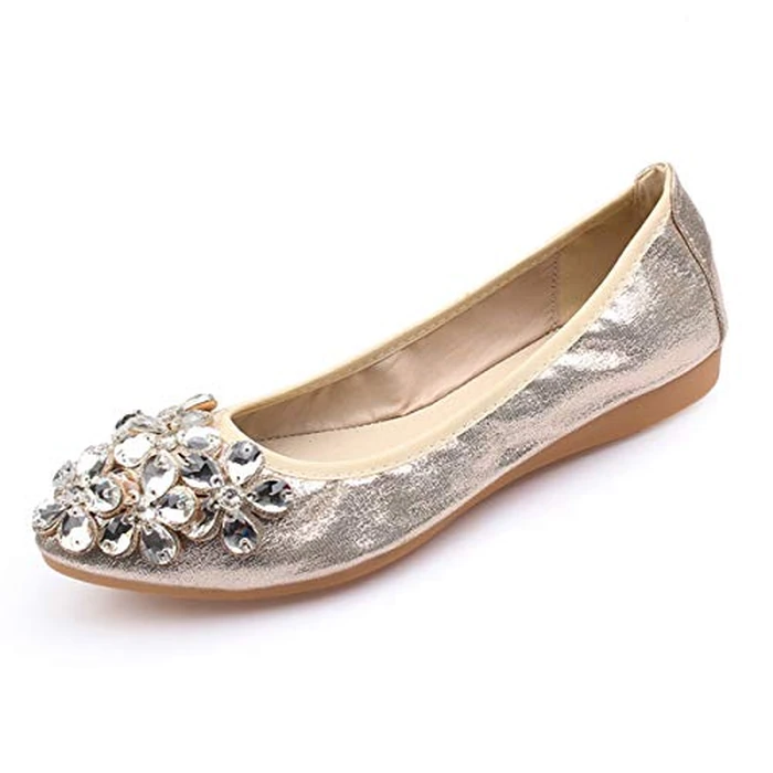 Lauthen.S Women Foldable Ballet Flats, Pointed Toe Wedding Rhinestone Sparkly Slip on Flat Shoes(Gold,9.5 US M) by Lauthen.S - Used - Very Good condition - US$13.54