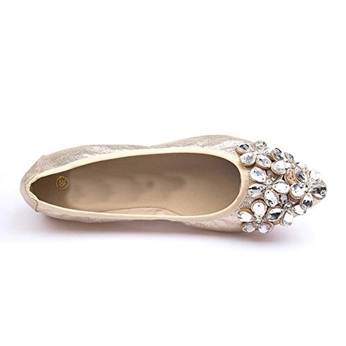 Lauthen.S Women Foldable Ballet Flats, Pointed Toe Wedding Rhinestone Sparkly Slip on Flat Shoes(Gold,9.5 US M) by Lauthen.S - Image 8