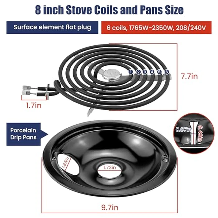 WB31M20 WB31M19 Porcelain Drip Pans and WB30M1 WB30M2 Electric Stove Burners Replacement for G*E Hot*Point Stove Top, Include 4 Pack Black Drip Pans and 4 Pack Electric Stove Element by Fetechmate by Fetechmate - Image 3