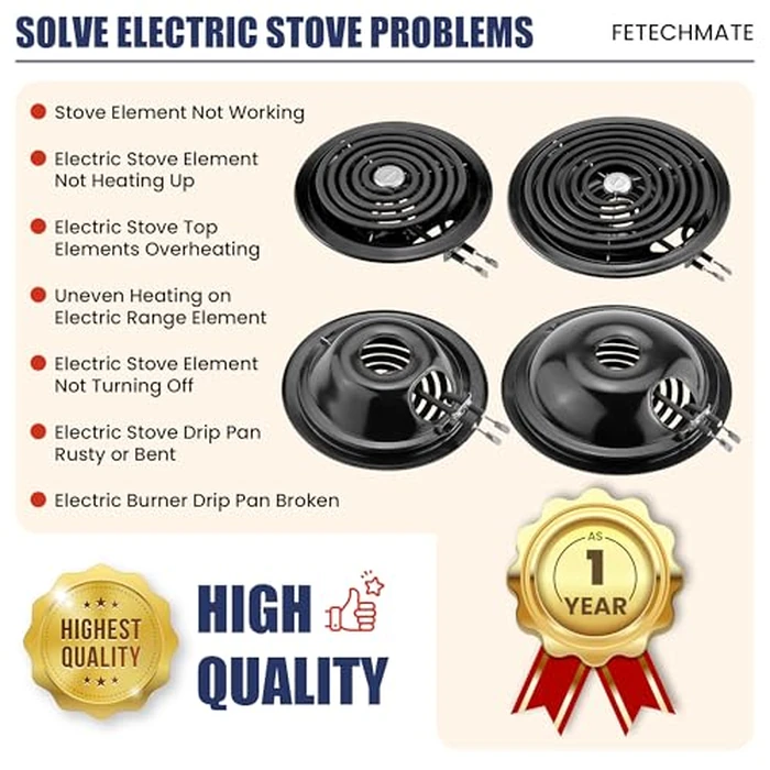 WB31M20 WB31M19 Porcelain Drip Pans and WB30M1 WB30M2 Electric Stove Burners Replacement for G*E Hot*Point Stove Top, Include 4 Pack Black Drip Pans and 4 Pack Electric Stove Element by Fetechmate by Fetechmate - Image 8