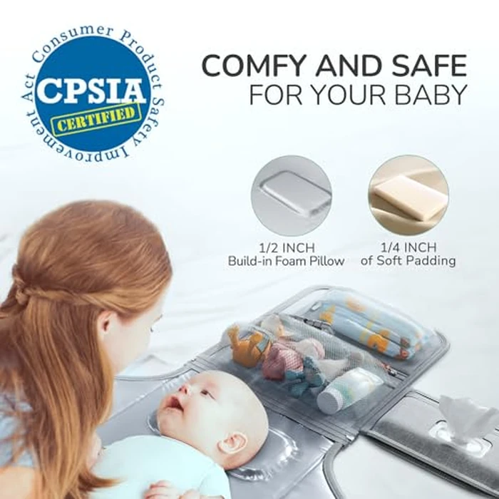 Alatino Portable Diaper Changing Pad for Baby, Detachable Travel Changing Pad with Baby Wipes Pocket, Gifts for Baby Shower, Newborn Girls and Boys (Grey) by Alatino - Image 2