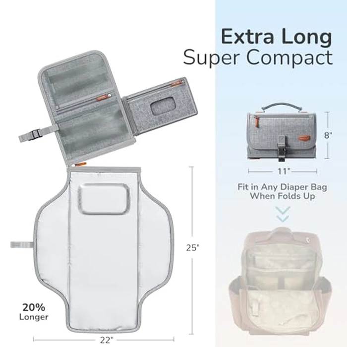 Alatino Portable Diaper Changing Pad for Baby, Detachable Travel Changing Pad with Baby Wipes Pocket, Gifts for Baby Shower, Newborn Girls and Boys (Grey) by Alatino - Image 3