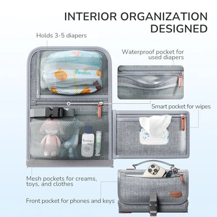 Alatino Portable Diaper Changing Pad for Baby, Detachable Travel Changing Pad with Baby Wipes Pocket, Gifts for Baby Shower, Newborn Girls and Boys (Grey) by Alatino - Image 5