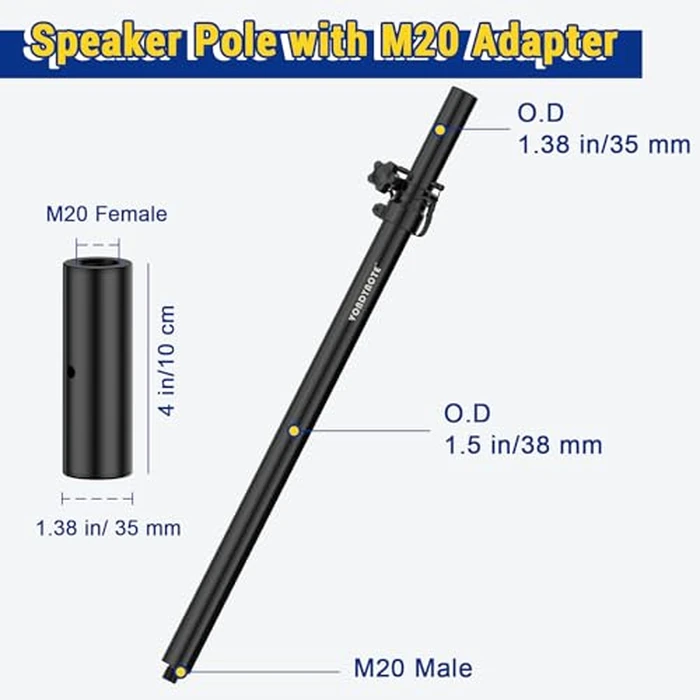 Vondynote Set of 2 Speaker Pole for Subwoofer Height Adjustable Fits M20 Threaded Mount and 35mm Mount Speaker Extender with M20 to 35mm Adapters by Vondynote - Image 2