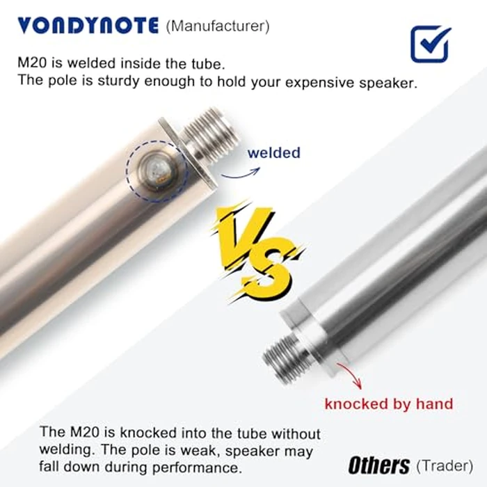 Vondynote Set of 2 Speaker Pole for Subwoofer Height Adjustable Fits M20 Threaded Mount and 35mm Mount Speaker Extender with M20 to 35mm Adapters by Vondynote - Image 5