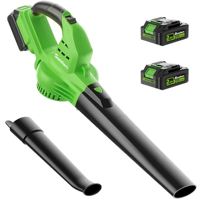 20V Leaf Blower Cordless with 2 Battery and Charger, 135MPH 175CFM High Speed Blower with 2 Tubes, Electric Leaf Cleaner, Lightweight Handheld Small Blower for Patio, Garden, House, Depot, Green by sunchers - Used - Like New condition - US$33.93