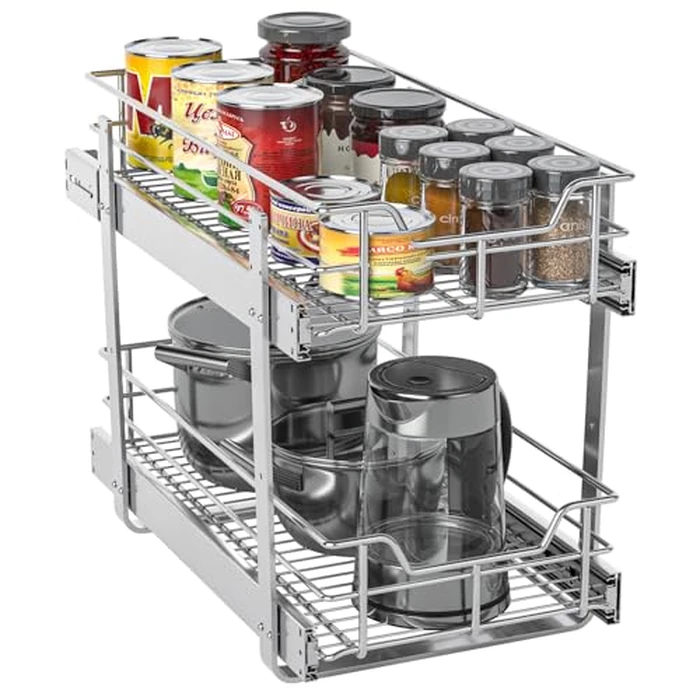 ZOINLIY Pull Out Cabinet Organizer, Versatile Slide Out Kitchen Organizers and Storage,Heavy Duty Drawer Cupboard Storage Basket, Smooth Sliding, Chrome Finish (2-Tiers-11¼''Wx22“D) by ZOINLIY - Used - Very Good condition - CA$91.72