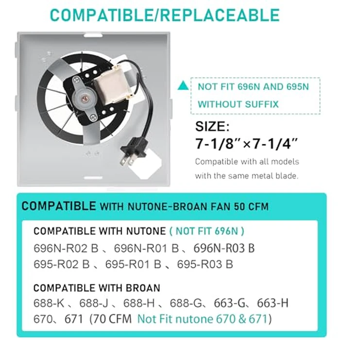 【Upgraded Copper Motor】 696N-R02 B Unit 50CFM Fan Compatible with Broan-Nutone 688-K 688-J 688-H 688-G 695N-R02 B, 696N-R01 B, 695N-R02 B,2.0 Sones,S97012026 Fan Assembly by Motoasis - Image 2