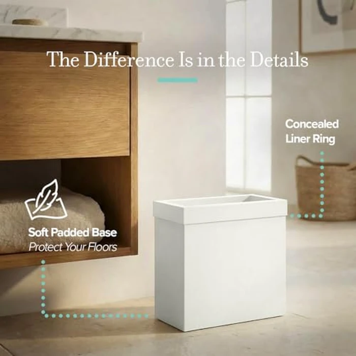 Gatco Modern Rectangle Wastebasket, Matte Pearl - Stainless Steel Trash Can with Removable Lid, Leakproof, 3 Gallon Capacity for Bathroom, Bedroom, Kitchen, or Office by Gatco - Image 4