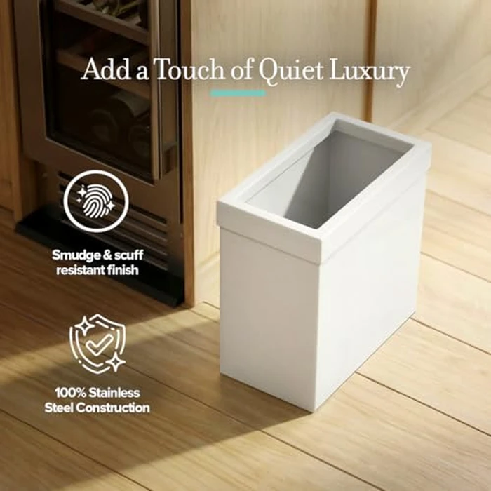 Gatco Modern Rectangle Wastebasket, Matte Pearl - Stainless Steel Trash Can with Removable Lid, Leakproof, 3 Gallon Capacity for Bathroom, Bedroom, Kitchen, or Office by Gatco - Image 5