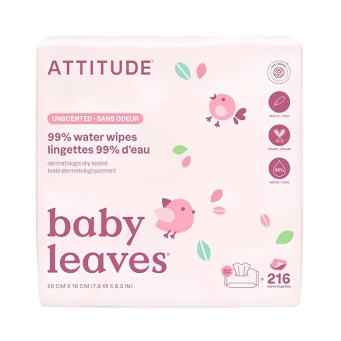 ATTITUDE Baby Water Wipes, EWG Verified, Safe for Newborns, Unscented & Fragrance-Free, 99% Water, Gentle, Vegan & Dermatologically Tested, Travel Pack with Hard Lid, 72 Count (Pack of 3) by ATTITUDE - Image 1