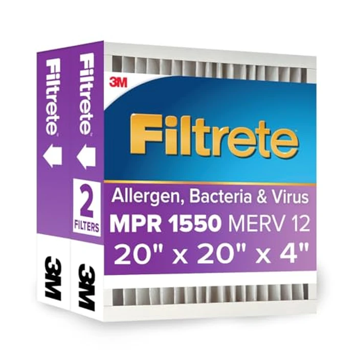 Filtrete 20x20x4 AC Furnace Air Filter, MPR 1550, MERV 12, Fits Honeywell, CERTIFIED Asthma & Allergy Friendly, Electrostatic Air Cleaning Filter, 2-Pack (Actual Size 19.88x19.88x4.31 in) by Filtrete - Image 1