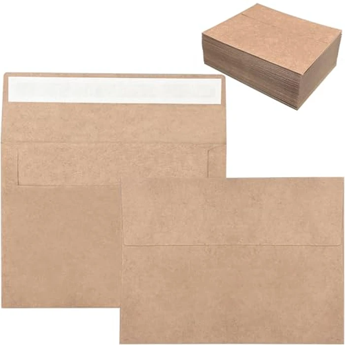100 Pack 4x6 Envelopes for Invitations, 6.5x4.75 Brown Kraft Envelope, Self Seal A6 Envelopes for Greeting Cards, Photos, Postcards, Invitation Envelope for Wedding, Graduation, Baby Shower, Party by Sylroal - Used - Good condition - CA$13.43