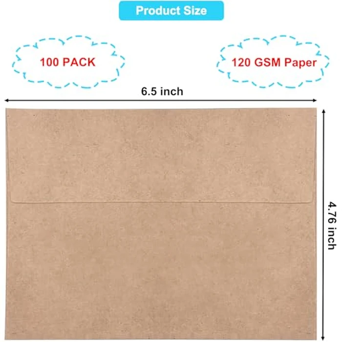 100 Pack 4x6 Envelopes for Invitations, 6.5x4.75 Brown Kraft Envelope, Self Seal A6 Envelopes for Greeting Cards, Photos, Postcards, Invitation Envelope for Wedding, Graduation, Baby Shower, Party by Sylroal - Image 2