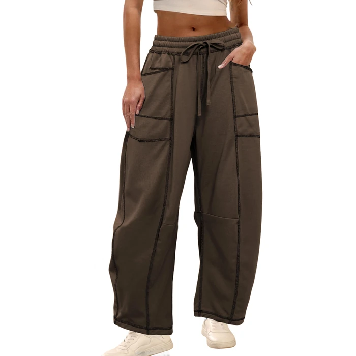 Athlisan Womens Baggy Barrel Pants Wide Leg Lounge Drawstring Sweatpants with Pockets(Coffee-S) by Athlisan - Used - Like New condition