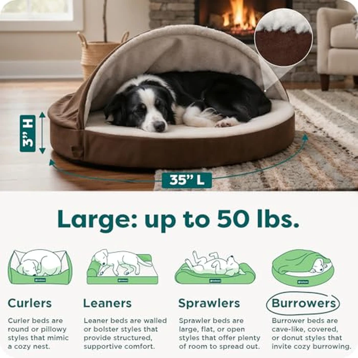 Furhaven 35" Round Memory Foam Dog Bed for Large/Medium Dogs w/Removable Washable Cover, for Dogs Up to 50 lbs - Sherpa & Suede Snuggery - Espresso, 35-inch by Furhaven - Image 3