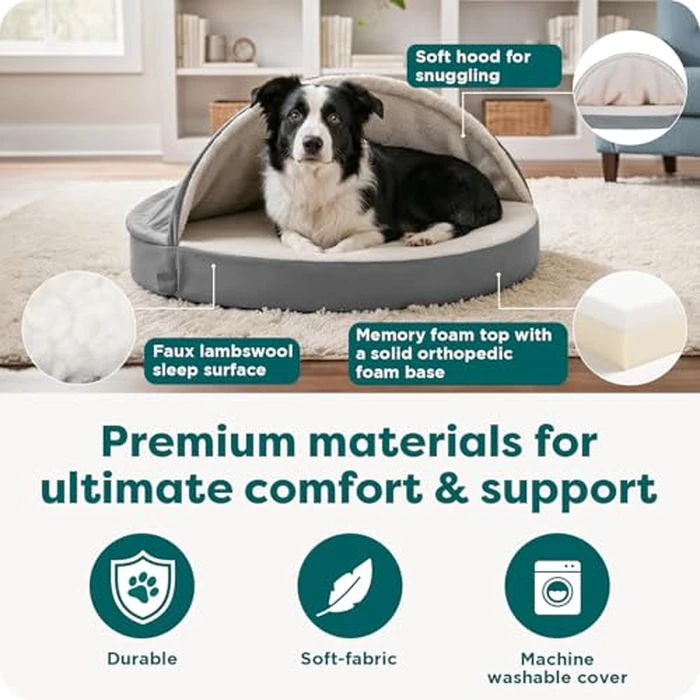 Furhaven 35" Round Memory Foam Dog Bed for Large/Medium Dogs w/Removable Washable Cover, for Dogs Up to 50 lbs - Sherpa & Suede Snuggery - Espresso, 35-inch by Furhaven - Image 5