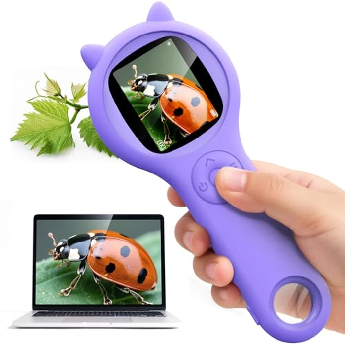 Microscope for Kids - Electronic Handheld Magnifying Glass for Children-STEM Outdoor Science Kit for Summer Travel & Camping Toy,Birthday Gifts Toys for 5-8 9-12 Year Old Girls（Purple） by Ashfly - Used - Like New condition - US$25.37
