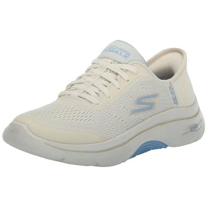 Skechers Women's Go Walk Arch Fit 2.0 Valencia Hands Free Slip-ins Sneaker, Natural/Light Blue, 6 by Skechers - Image 1