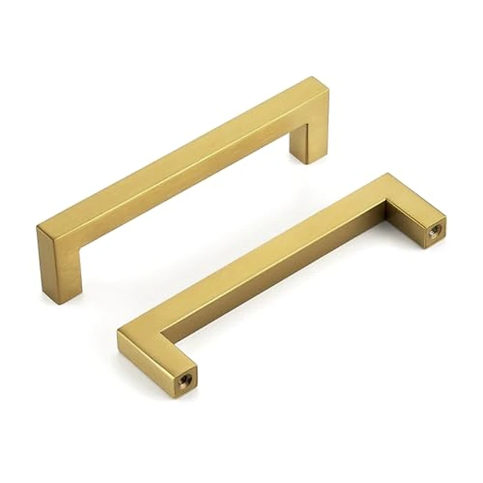 HOME EDIT 10 Pack Gold Square Kitchen Cabinet Handles 5 Inch Brushed Brass Drawer Pulls Brass Dresser Handles Cupboard Door Handles for Cabinet Hardware Kitchen Drawer Pulls by HOME EDIT - Image 1