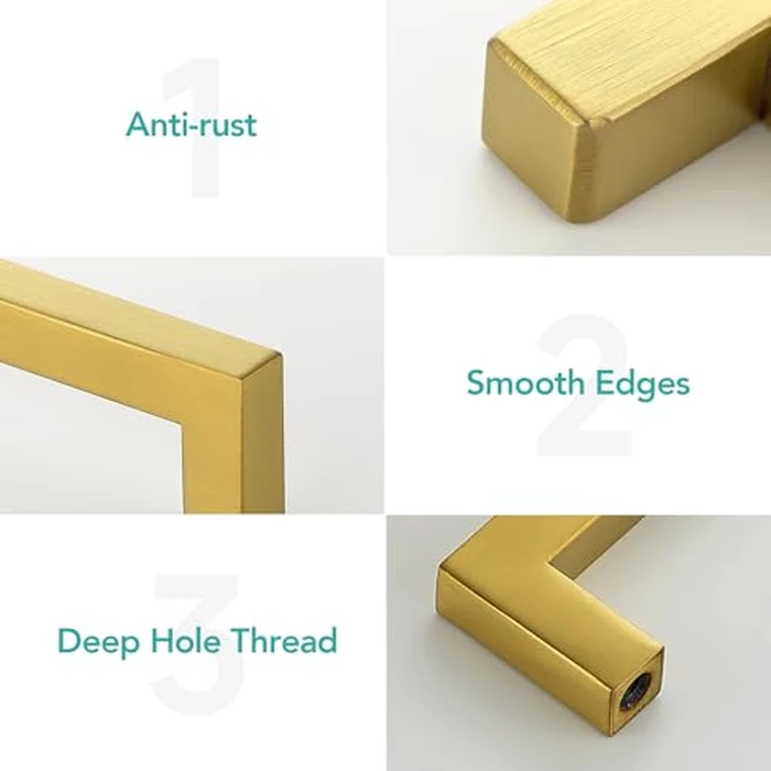 HOME EDIT 10 Pack Gold Square Kitchen Cabinet Handles 5 Inch Brushed Brass Drawer Pulls Brass Dresser Handles Cupboard Door Handles for Cabinet Hardware Kitchen Drawer Pulls by HOME EDIT - Image 3