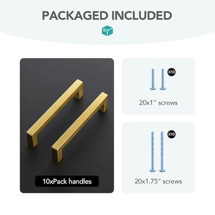 HOME EDIT 10 Pack Gold Square Kitchen Cabinet Handles 5 Inch Brushed Brass Drawer Pulls Brass Dresser Handles Cupboard Door Handles for Cabinet Hardware Kitchen Drawer Pulls by HOME EDIT - Image 4