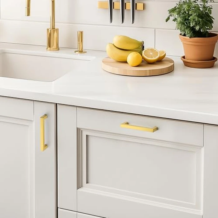 HOME EDIT 10 Pack Gold Square Kitchen Cabinet Handles 5 Inch Brushed Brass Drawer Pulls Brass Dresser Handles Cupboard Door Handles for Cabinet Hardware Kitchen Drawer Pulls by HOME EDIT - Image 6