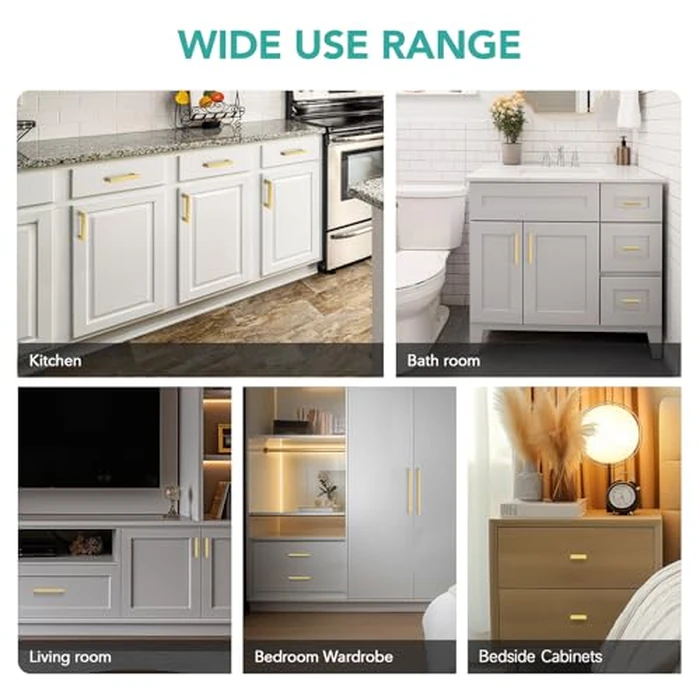 HOME EDIT 10 Pack Gold Square Kitchen Cabinet Handles 5 Inch Brushed Brass Drawer Pulls Brass Dresser Handles Cupboard Door Handles for Cabinet Hardware Kitchen Drawer Pulls by HOME EDIT - Image 9