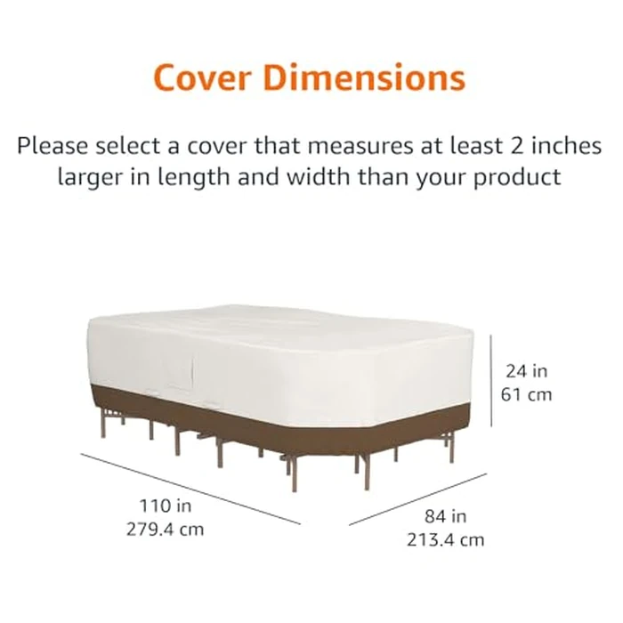 Amazon Basics Outdoor Patio Furniture Cover, Waterproof, UV Resistant, Weather Protection with Secure Straps, Large, Beige/Tan, 110" x 84" by Amazon Basics - Image 2