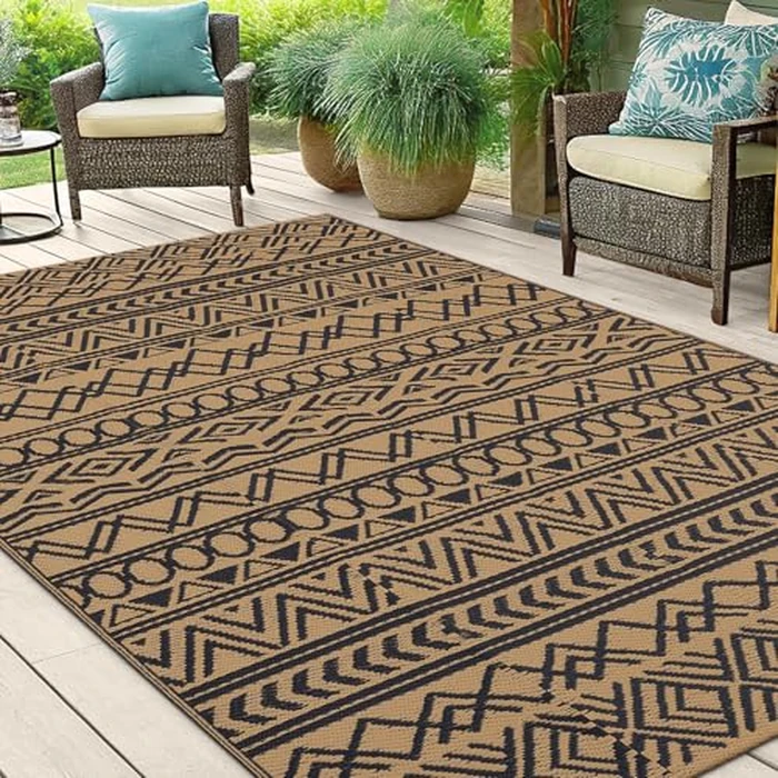 OLANLY Waterproof Outdoor Rug 4x6 ft, Reversible Plastic Patio Rug Outdoor Carpet, Geometric Pattern Large Outdoor Area Rug Deck Rugs for RV, Patio, Backyard, Picnic, Beach & Camping, Black and Brown by OLANLY - Image 6