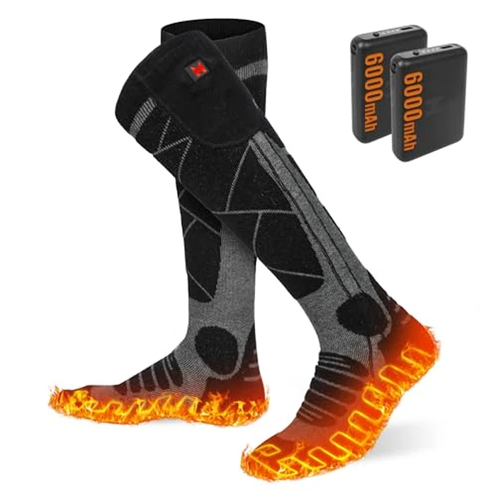 EIHBIEA Heated Socks, 5V 6000mAh Rechargeable Heated Socks for Men & Women, Electric Socks with 3 Heating Levels for Winter, Skiing, Hunting, Camping, Hiking, Cycling, Outdoor Work (Grey+Black) by EIHBIEA - Image 1