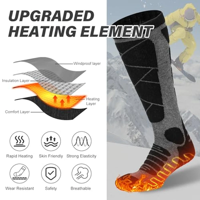 EIHBIEA Heated Socks, 5V 6000mAh Rechargeable Heated Socks for Men & Women, Electric Socks with 3 Heating Levels for Winter, Skiing, Hunting, Camping, Hiking, Cycling, Outdoor Work (Grey+Black) by EIHBIEA - Image 3