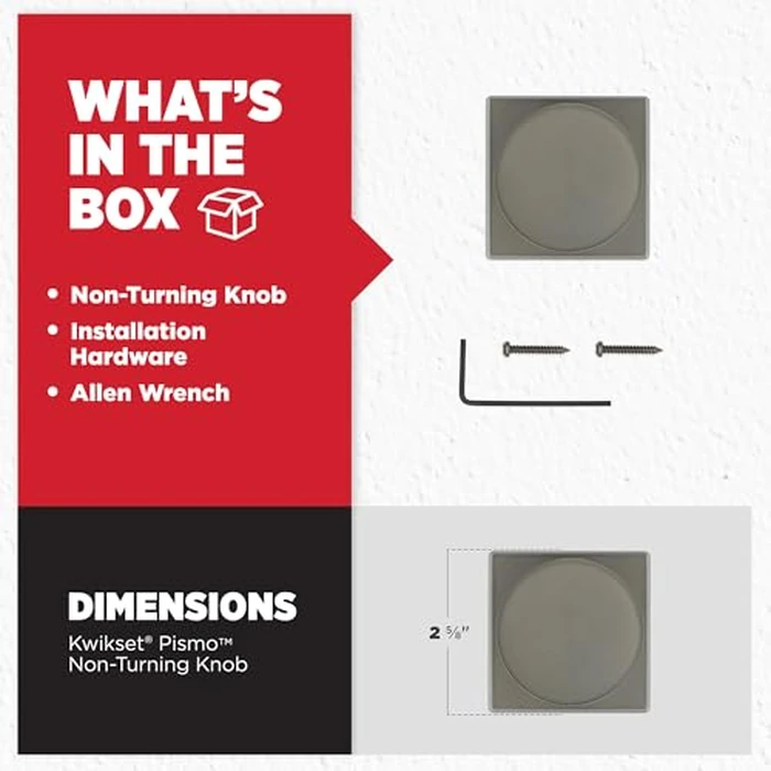 Kwikset Pismo Dummy Door Knob, Square Single Sided Handle for Closets, French Double Doors, and Pantry, Gunmetal Non-Turning Interior Push/Pull Door Knob by Kwikset - Image 3