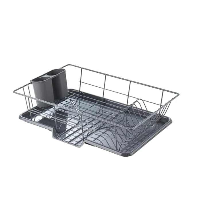 Sweet Home Collection Space-Saving 3-Piece Dish Drainer Rack Set: Efficient Kitchen Organizer for Quick Drying and Storage - Includes Cutlery Holder and Drainboard - Maximize Countertop Space, Gray by Sweet Home Collection - Used - Very Good condition
