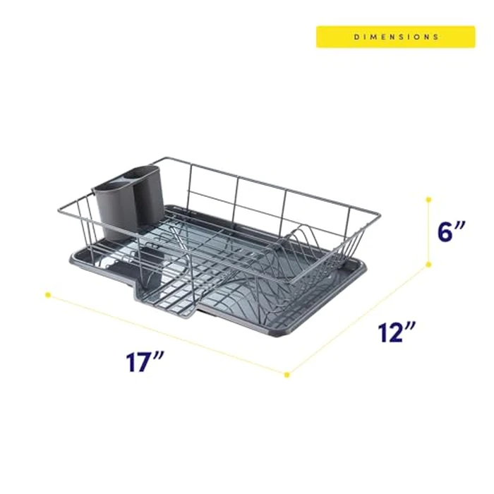Sweet Home Collection Space-Saving 3-Piece Dish Drainer Rack Set: Efficient Kitchen Organizer for Quick Drying and Storage - Includes Cutlery Holder and Drainboard - Maximize Countertop Space, Gray by Sweet Home Collection - Image 4