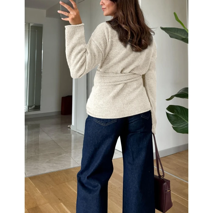 Watashi Women Casual V Neck Wrap Sweater Long Sleeve Cozy Self Tie Belted Knit Sweaters Fall Winter Outfits Cardigan(Apricot-S) by Watashi - Image 2