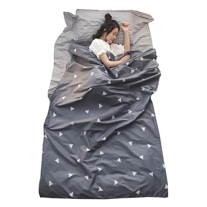 TRIWONDER Sleeping Bag Liner Cotton Camping Sheet Travel Sheet Lightweight Sleep Bag Sack for Camping Traveling Hotels Backpacking (Grey, L -70.9 x 90.6 in) by TRIWONDER - Image 1