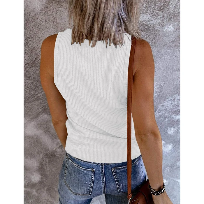 MEROKEETY Women's 2026 Summer Sleeveless Tank Tops V Neck Ribbed Dressy Casual Henley Shirts Button Loose Cami Tees, White, L by MEROKEETY - Image 2