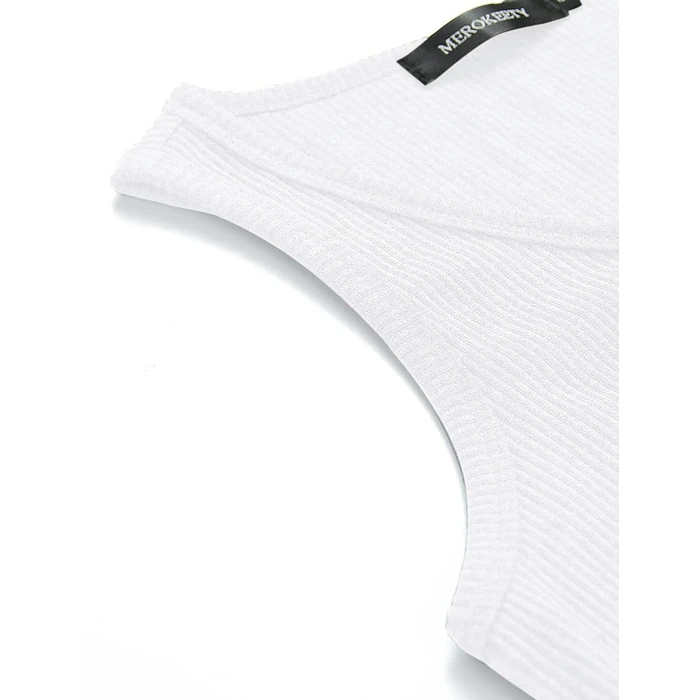 MEROKEETY Women's 2026 Summer Sleeveless Tank Tops V Neck Ribbed Dressy Casual Henley Shirts Button Loose Cami Tees, White, L by MEROKEETY - Image 3