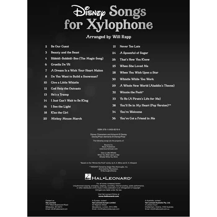 Disney Songs for Xylophone Arranged by Will Rapp | 25 Fun and Easy Disney Tunes for Xylophone Players | Disney Movie Music Sheet Collection | Kids Xylophone Songbook for Beginners by Hal Leonard - Image 2
