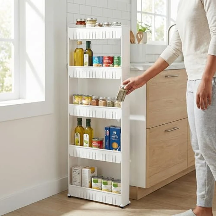 Slim Rolling Storage Cart - 5-Tier Utility Cart with Wheels for Bathroom, Kitchen, and Laundry Room - Bathroom Shelves by Lavish Home (White) by Lavish Home - Image 2