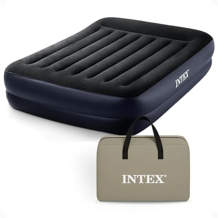 INTEX 64123ED Dura-Beam Plus Pillow Rest Air Mattress: Fiber-Tech - Queen Size - Built-in Electric Pump - 16.5in Bed Height - 600lb Weight Capacity by Intex - Used - Acceptable condition - CA$54.38