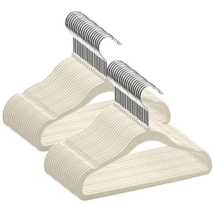 GoodtoU Kids Velvet Hangers, 50 Pack, 11.8 in Non-Slip Baby & Toddler Clothes Hangers, Baby Felt Hangers with Notches & 360 degrees Swivel Hooks for Space-Saving, Beige by GoodtoU - Used - Like New condition - US$24.54