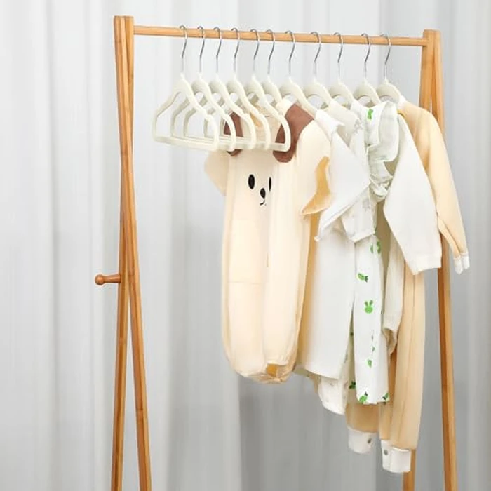 GoodtoU Kids Velvet Hangers, 50 Pack, 11.8 in Non-Slip Baby & Toddler Clothes Hangers, Baby Felt Hangers with Notches & 360 degrees Swivel Hooks for Space-Saving, Beige by GoodtoU - Image 8