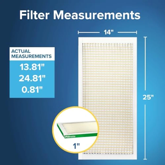 Filtrete 14x25x1 AC Furnace Air Filter, MPR 700, MERV 8, Tough on Pollen, Easy on Airflow, 3-Month Pleated 1-Inch Electrostatic Air Cleaning Filter, 6-Pack (Actual Size 13.81 x 24.81 x 0.81 in) by Filtrete - Image 2