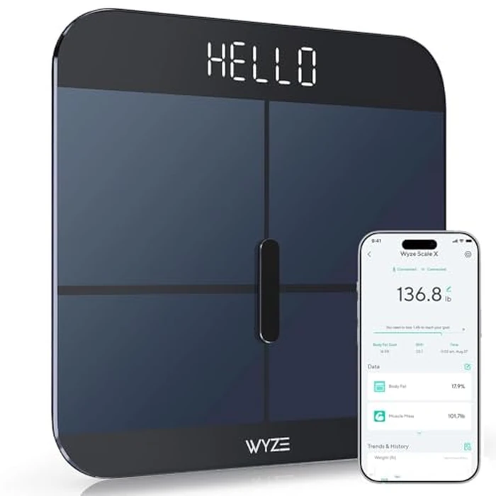 Wyze Smart Scale X - Digital Bathroom Scale for Body Weight, BMI, Body Fat, Muscle Mass, Heart Rate Monitor | Sync with Health Apps | for People, Baby & Pet, 400 lbs (Black) by WYZE - Image 1