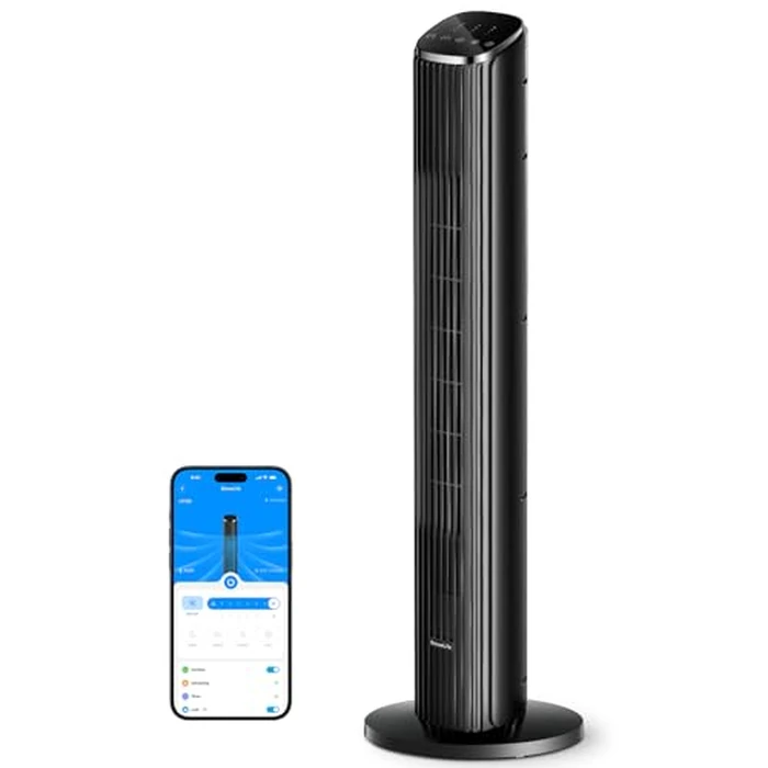 GoveeLife Black Tower Fan for Bedroom, 36" Smart Floor Fan with App/Voice Control, Temperature Sensor, 5 Modes 8 Speeds(25ft/s), 29dB Quiet Oscillating Fan for Office, 24H Timer, Auto Cooling by GoveeLife - Used - Good condition - CA$127.49