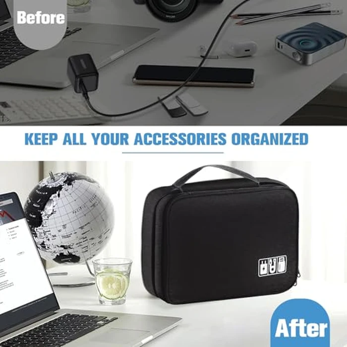 Cable Organizer, Electronic Organizer Case Universal Travel Bag Electronics Accessories Cases for Cables, Chargers, Headphones, Mouse, Power Bank, SD Card (Black) by Spardar - Image 3