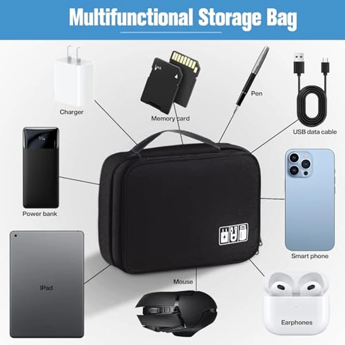 Cable Organizer, Electronic Organizer Case Universal Travel Bag Electronics Accessories Cases for Cables, Chargers, Headphones, Mouse, Power Bank, SD Card (Black) by Spardar - Image 5